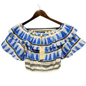 Elan Womens Size S Top Tribal Aztec Sleeveless Strapless Off Shoulder Boho Blue